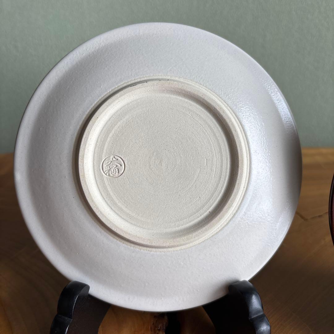 大樋焼 大樋長左衛門 年郎 「紅白 福寿」直径15.5cm 飴釉 共箱 銘々皿