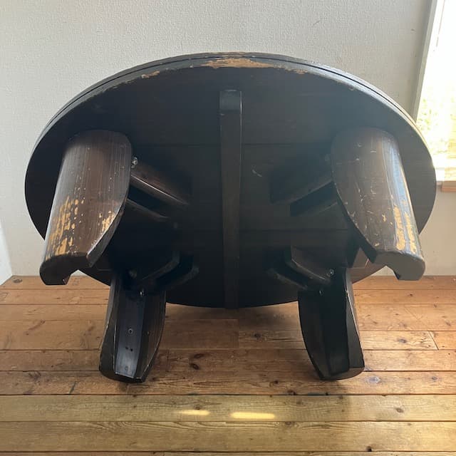 ヴィンテージ ダークブラウン 円形 木製 座卓 ちゃぶ台 ローテーブル 古道具