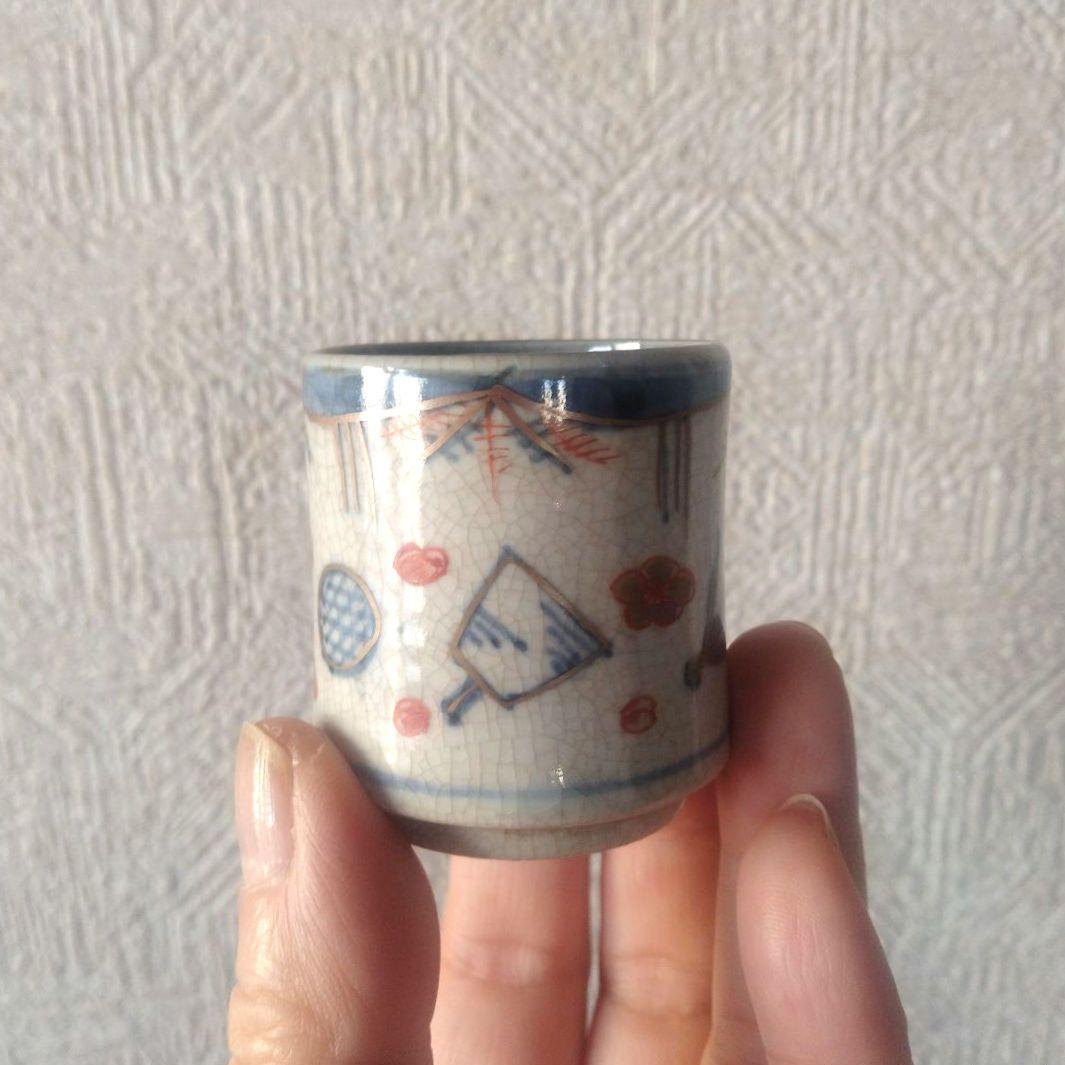 古伊万里色絵金彩羽子板覗き猪口蕎麦猪口江戸時代