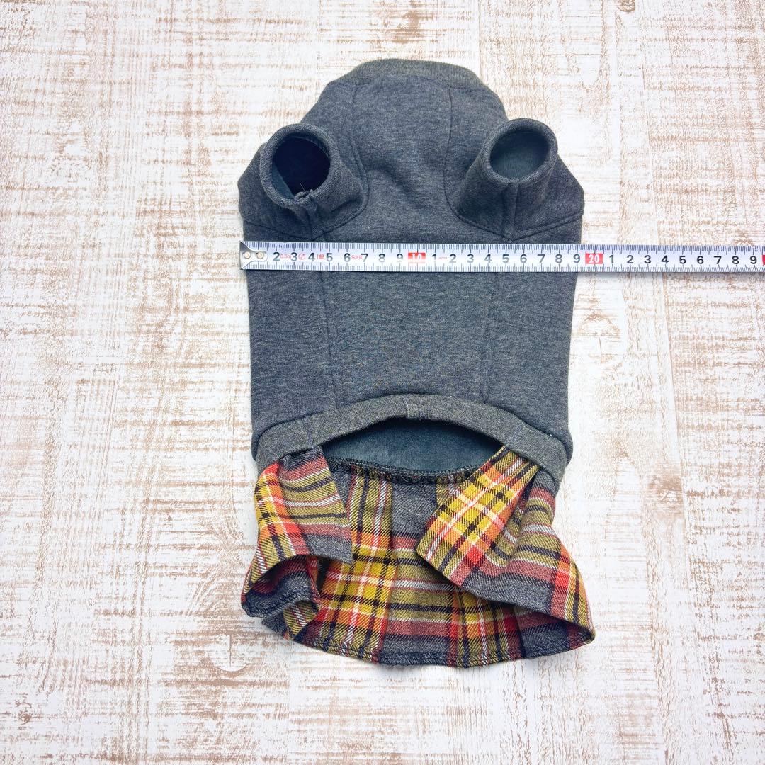 【オーダーページ】犬服　ボンバーヒートのツーピース 濃グレー×タータン　袖有.無
