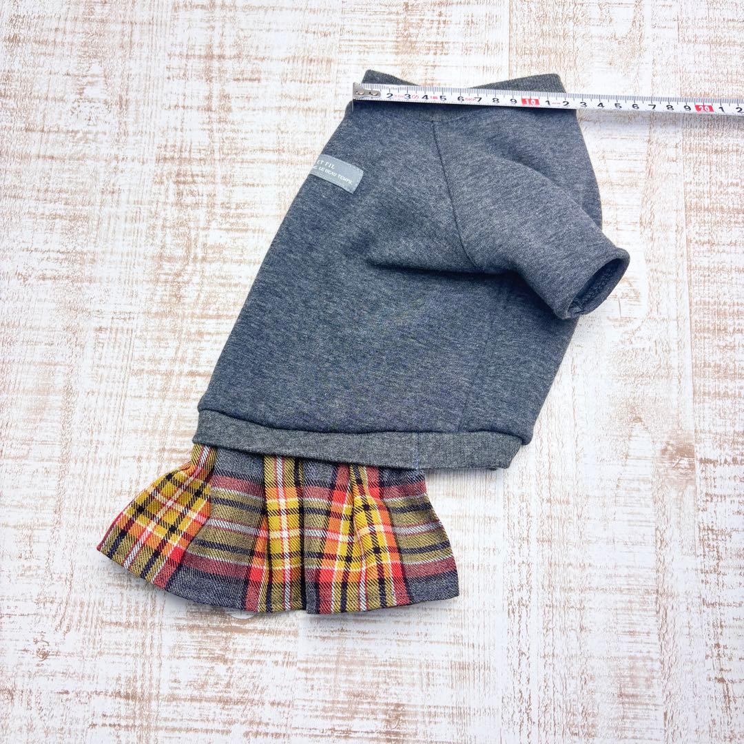 【オーダーページ】犬服　ボンバーヒートのツーピース 濃グレー×タータン　袖有.無