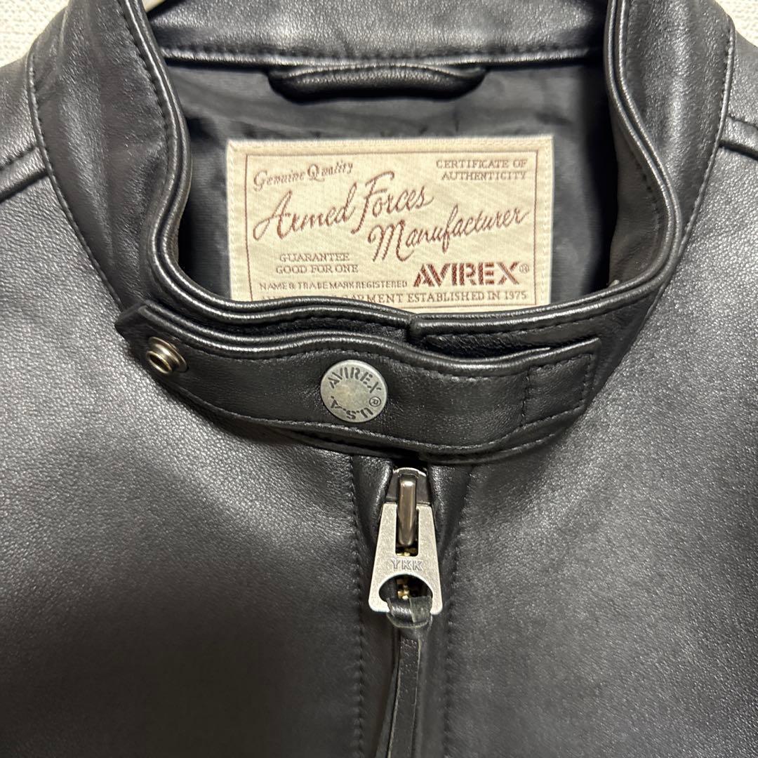 AVIREX ブラックレザーシングルライダースジャケット