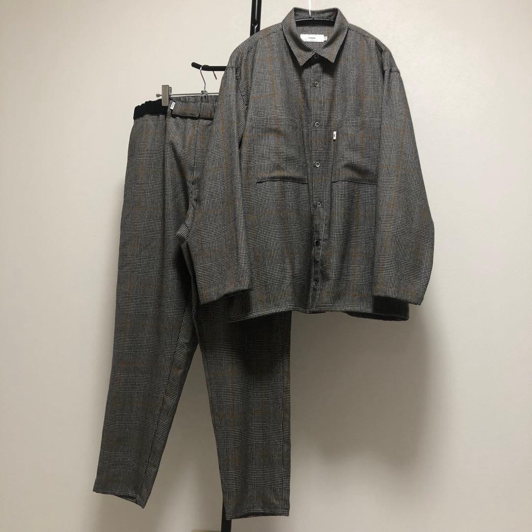 試着のみ セットアップ グラフペーパー チェック ウールシャツ コックパンツ