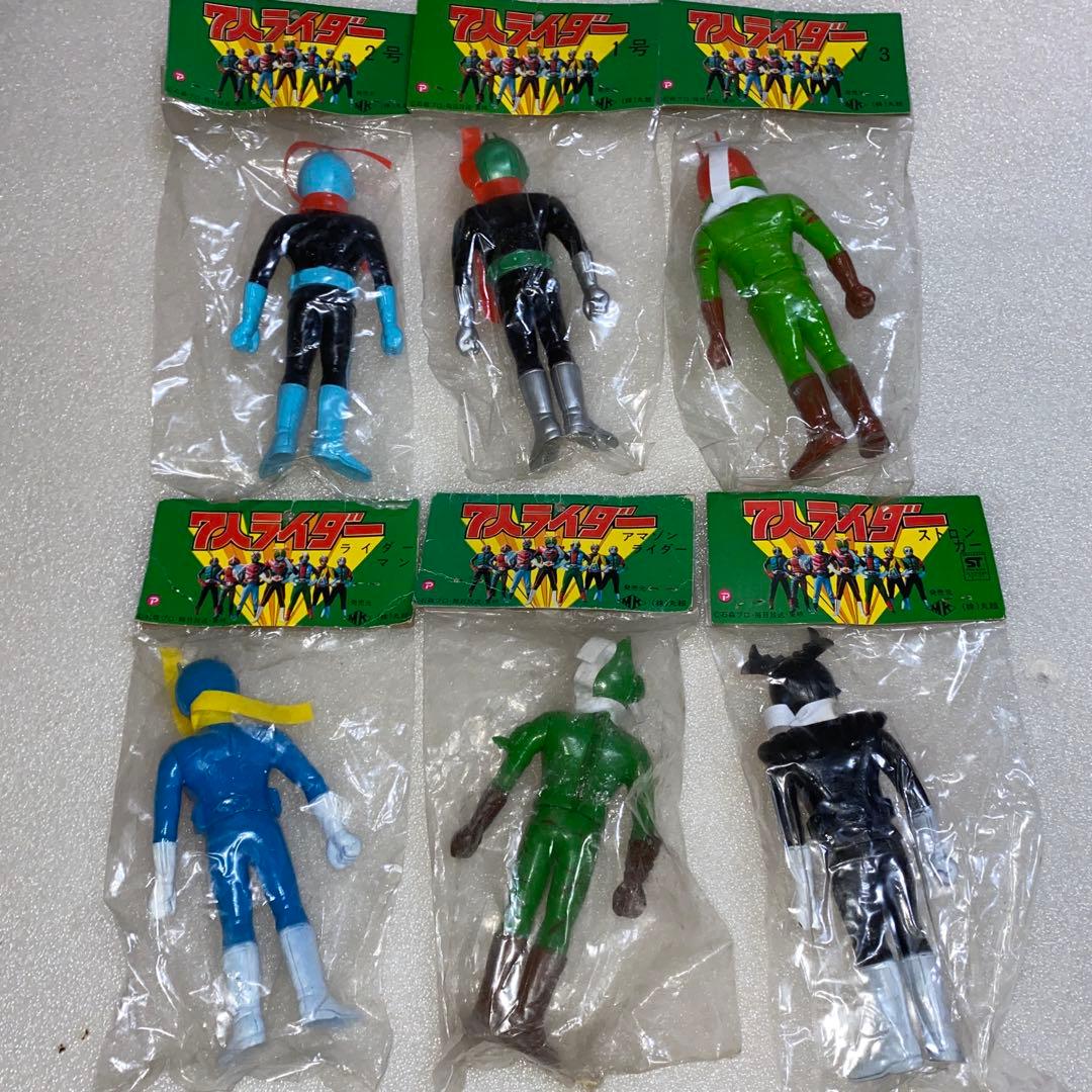 仮面ライダー　ソフビ　7人ライダー　ポピー　袋入り　　6種セット　当時物