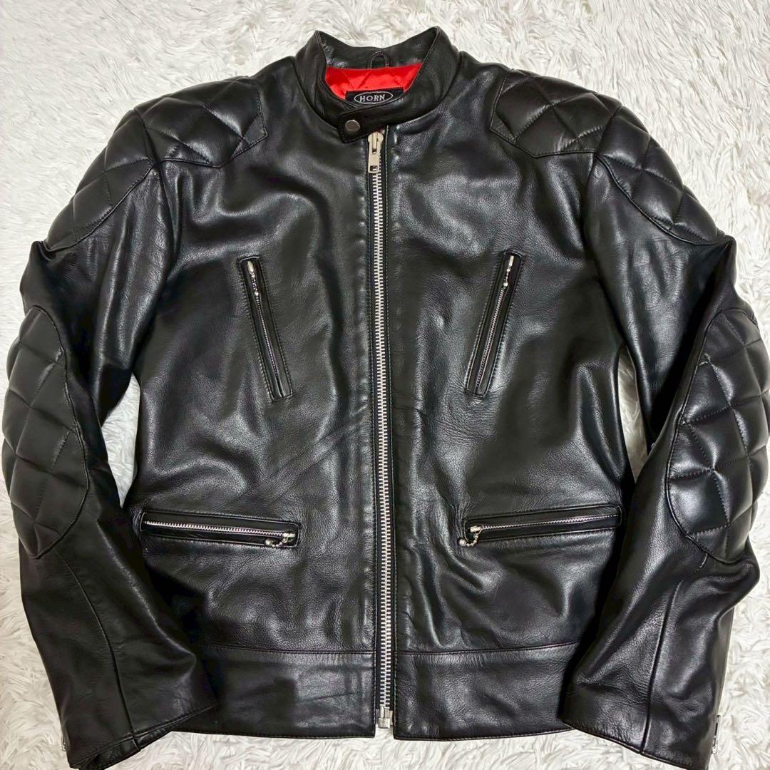 極美品/XL ホーンワークス　ライダースジャケット　カウレザー　キルティング　黒