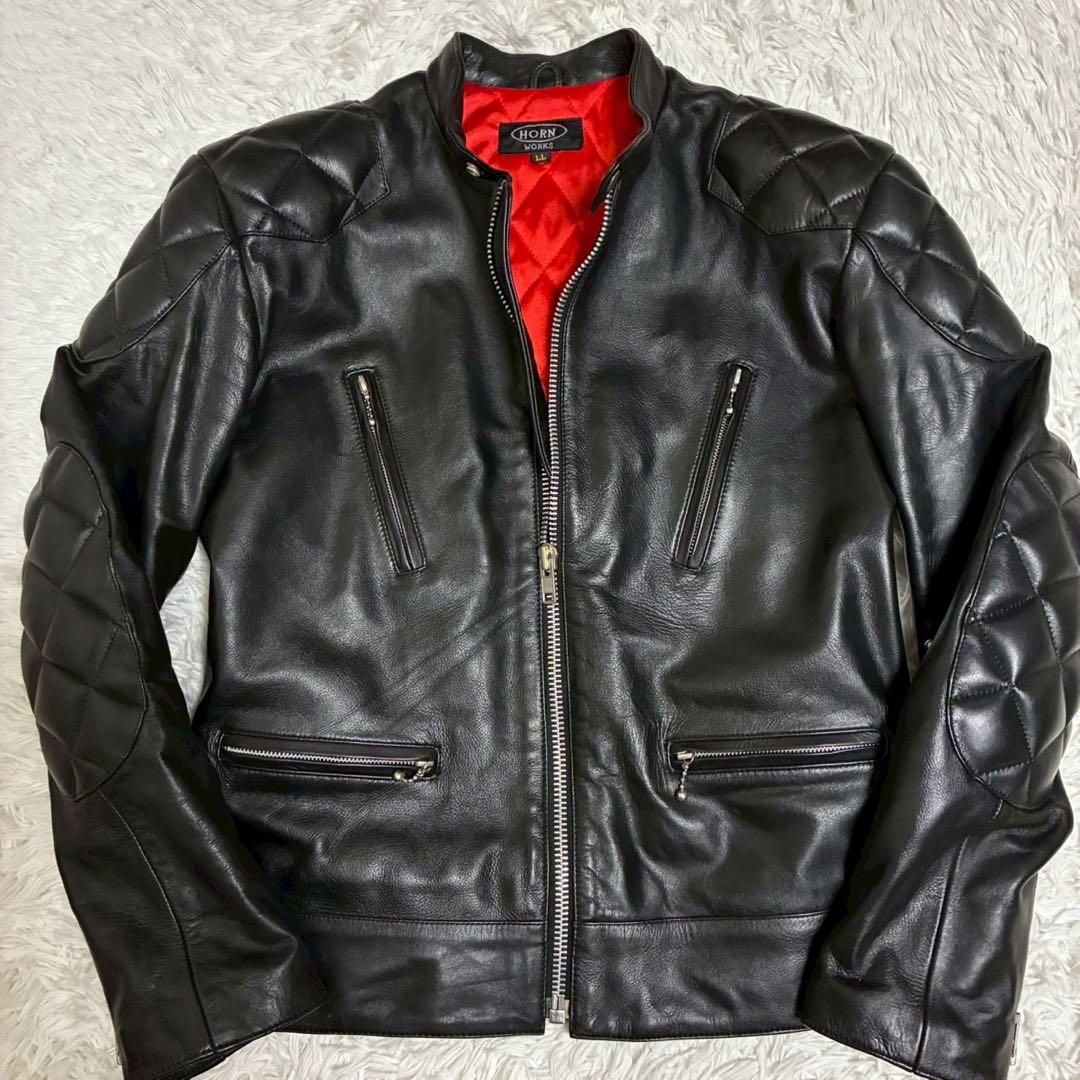 極美品/XL ホーンワークス　ライダースジャケット　カウレザー　キルティング　黒