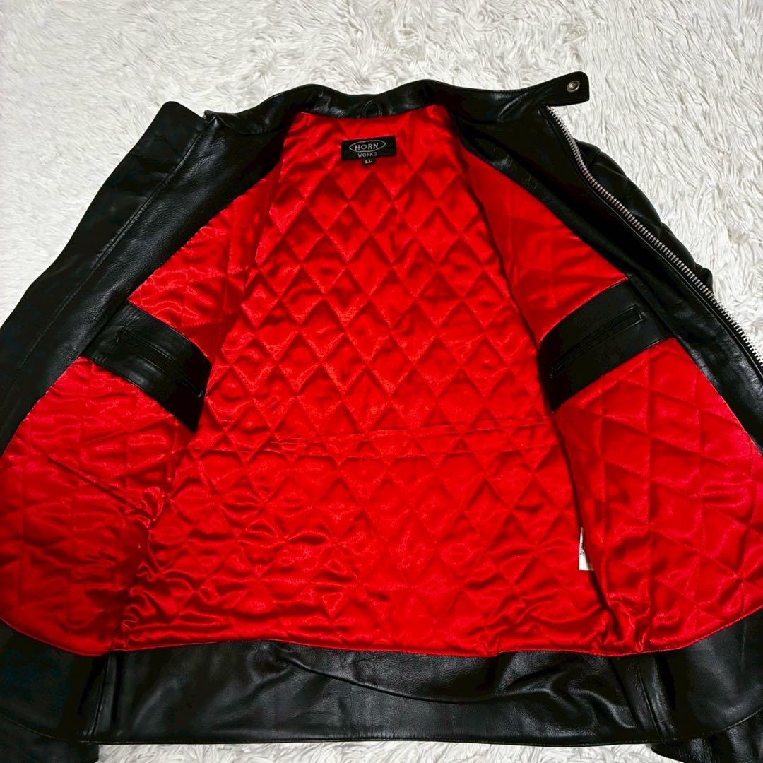 極美品/XL ホーンワークス　ライダースジャケット　カウレザー　キルティング　黒