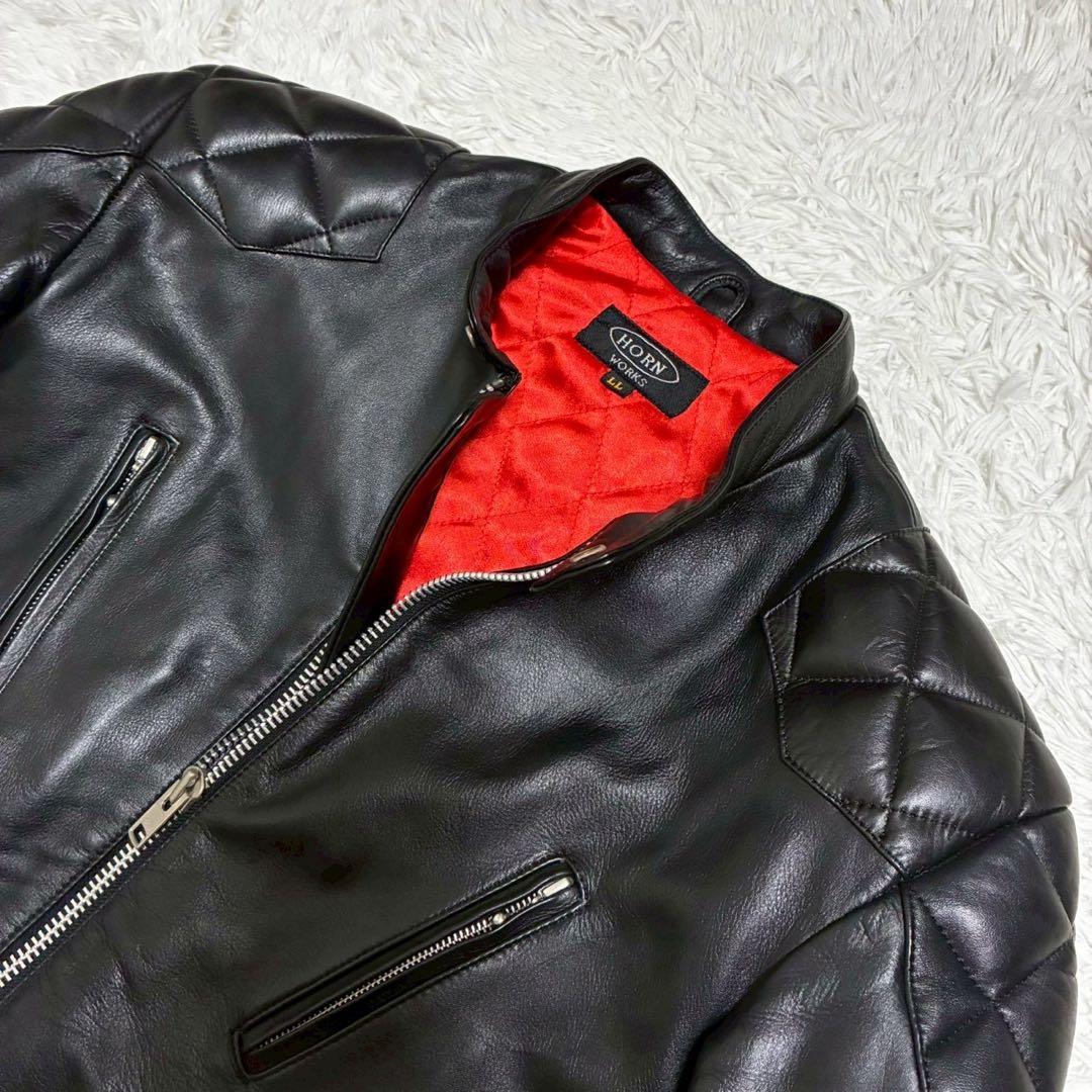 極美品/XL ホーンワークス　ライダースジャケット　カウレザー　キルティング　黒