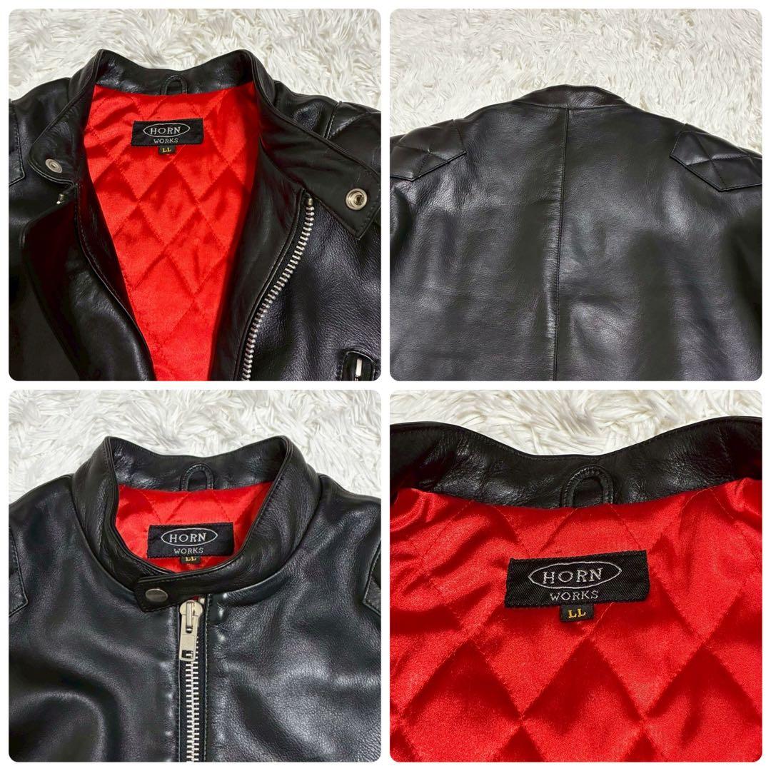 極美品/XL ホーンワークス　ライダースジャケット　カウレザー　キルティング　黒