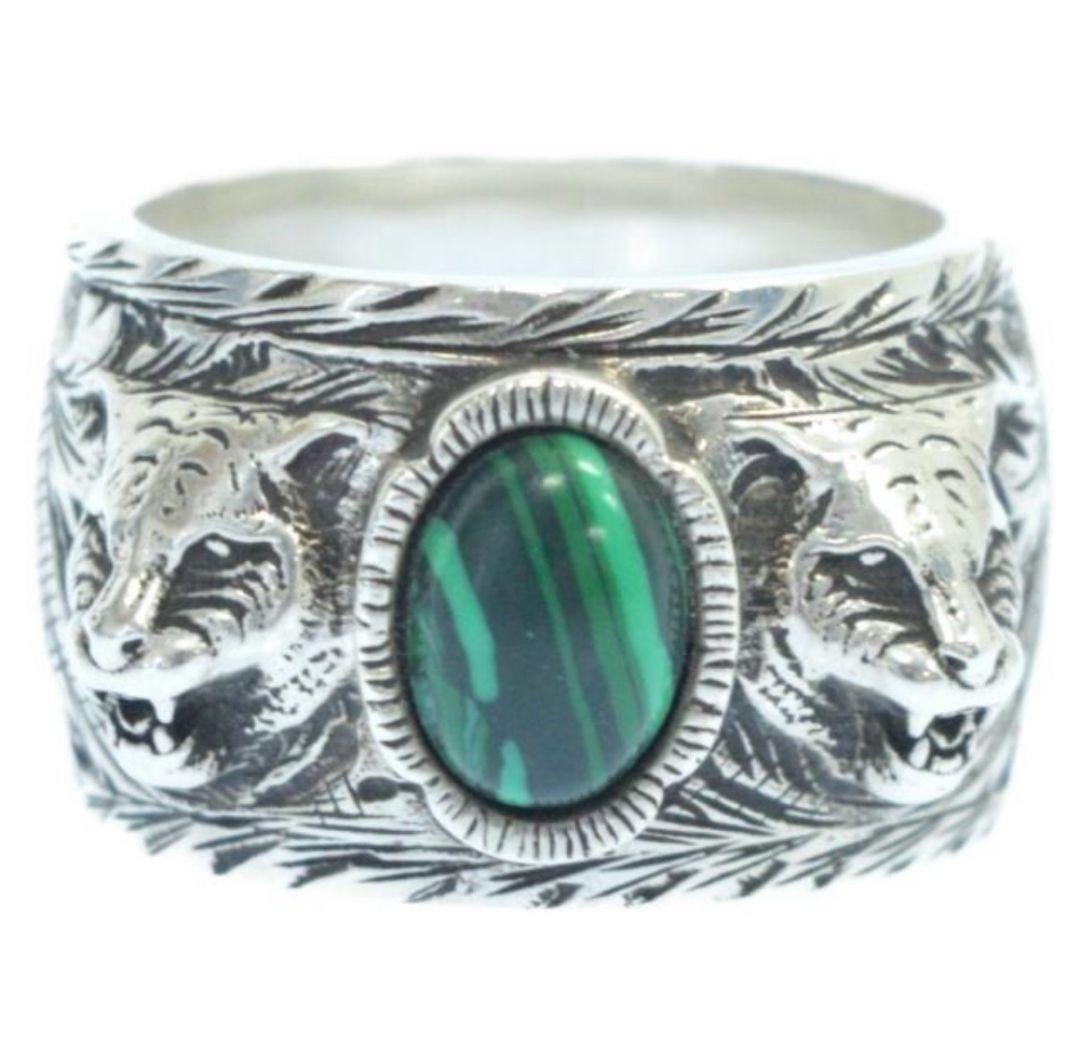 【美品】GUCCI グッチ キャットヘッド マラカイト リング 19号