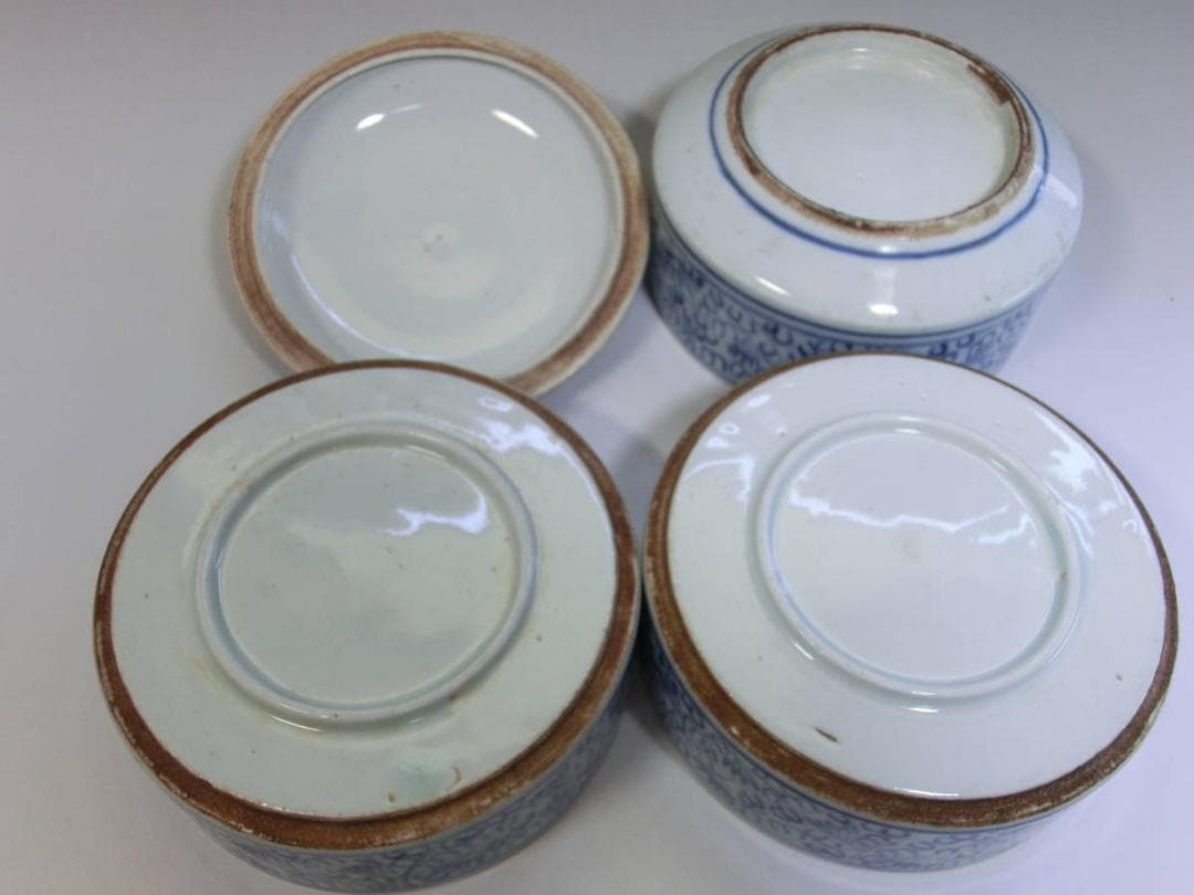 鉢■微塵唐草重鉢 蓋物 三段重鉢 古伊万里染付 菓子器 時代物 江戸期 骨董品■