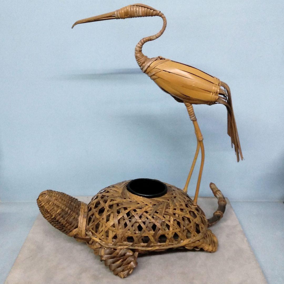 ★希少！　竹細工　竹工芸　【鶴亀】　花生け　天然記念物　虎斑竹/虎竹