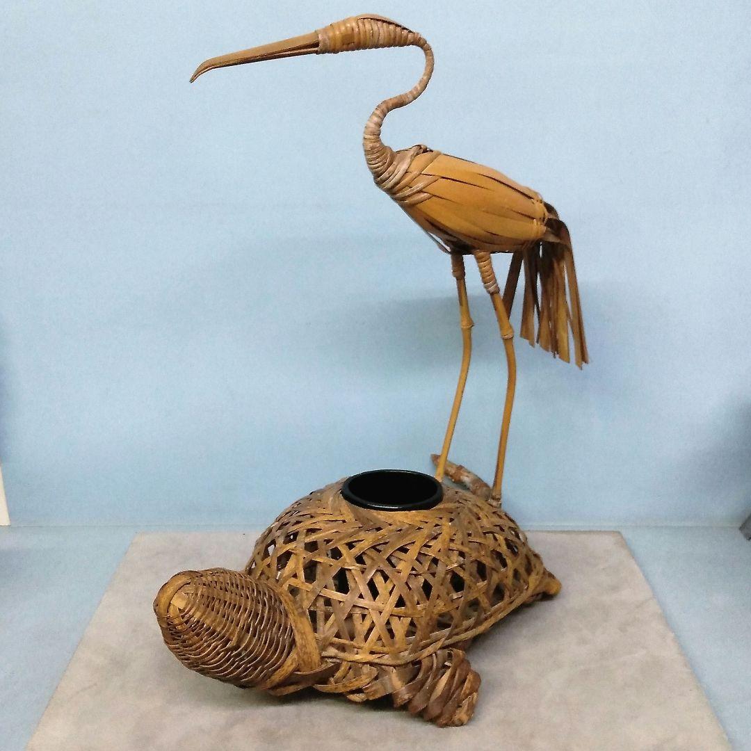 ★希少！　竹細工　竹工芸　【鶴亀】　花生け　天然記念物　虎斑竹/虎竹