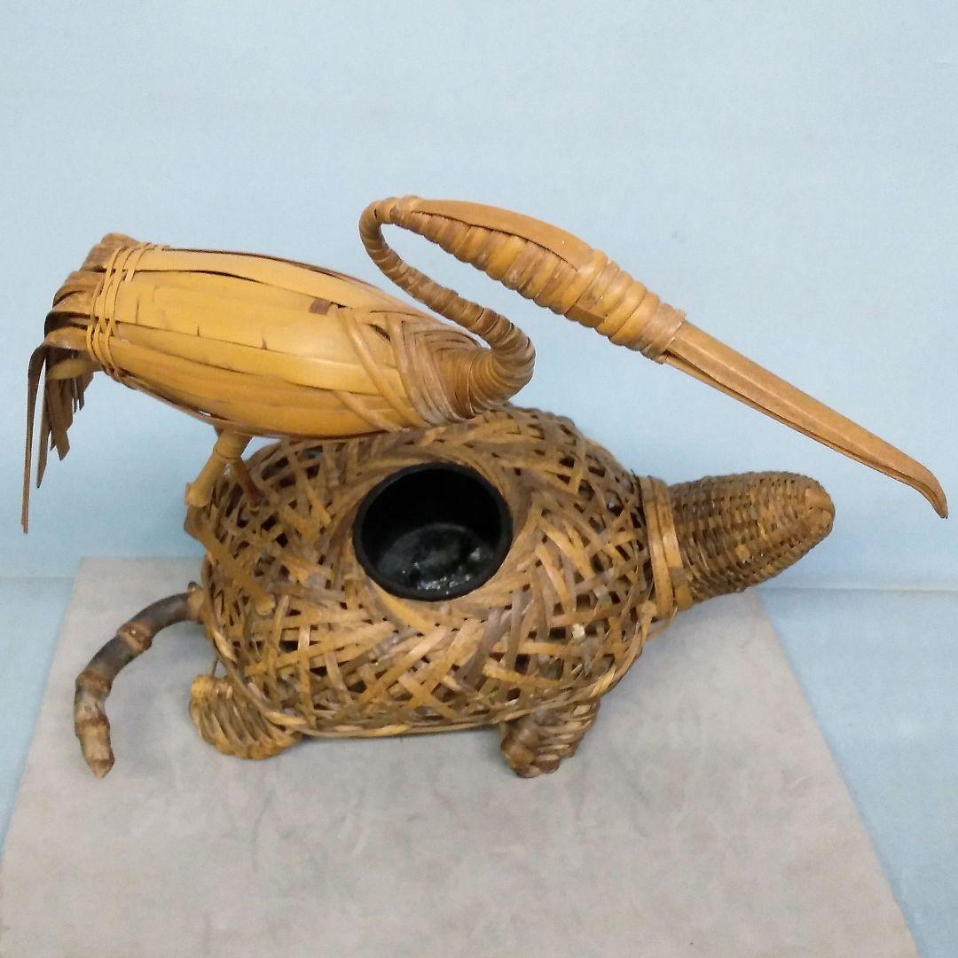 ★希少！　竹細工　竹工芸　【鶴亀】　花生け　天然記念物　虎斑竹/虎竹