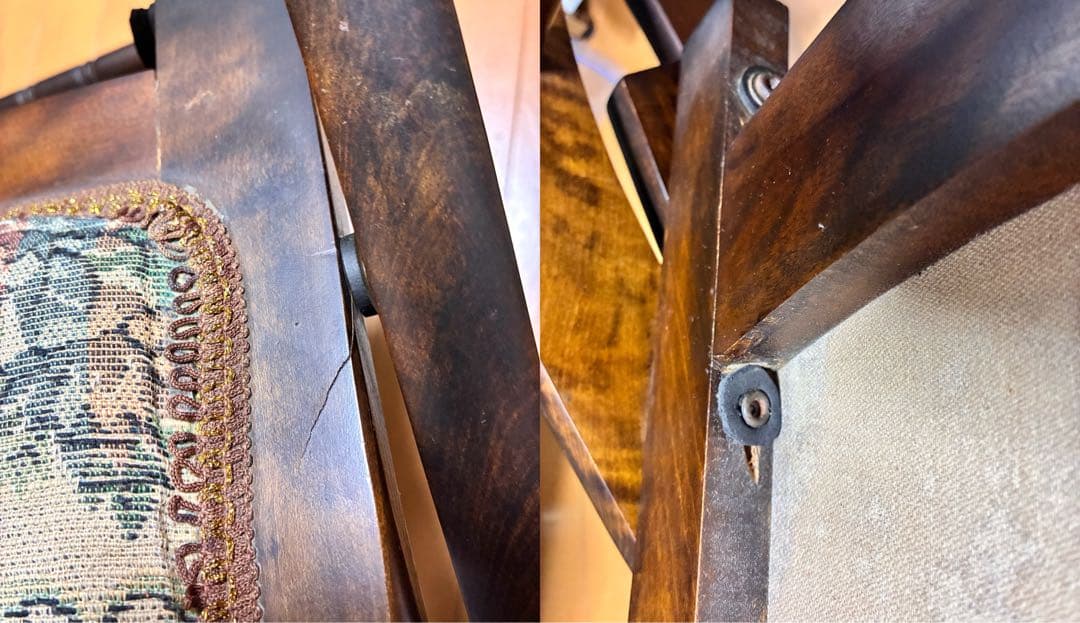 アンティーク ゴブラン織 ロッキングチェア ロココ調 折り畳み椅子 【送料込】