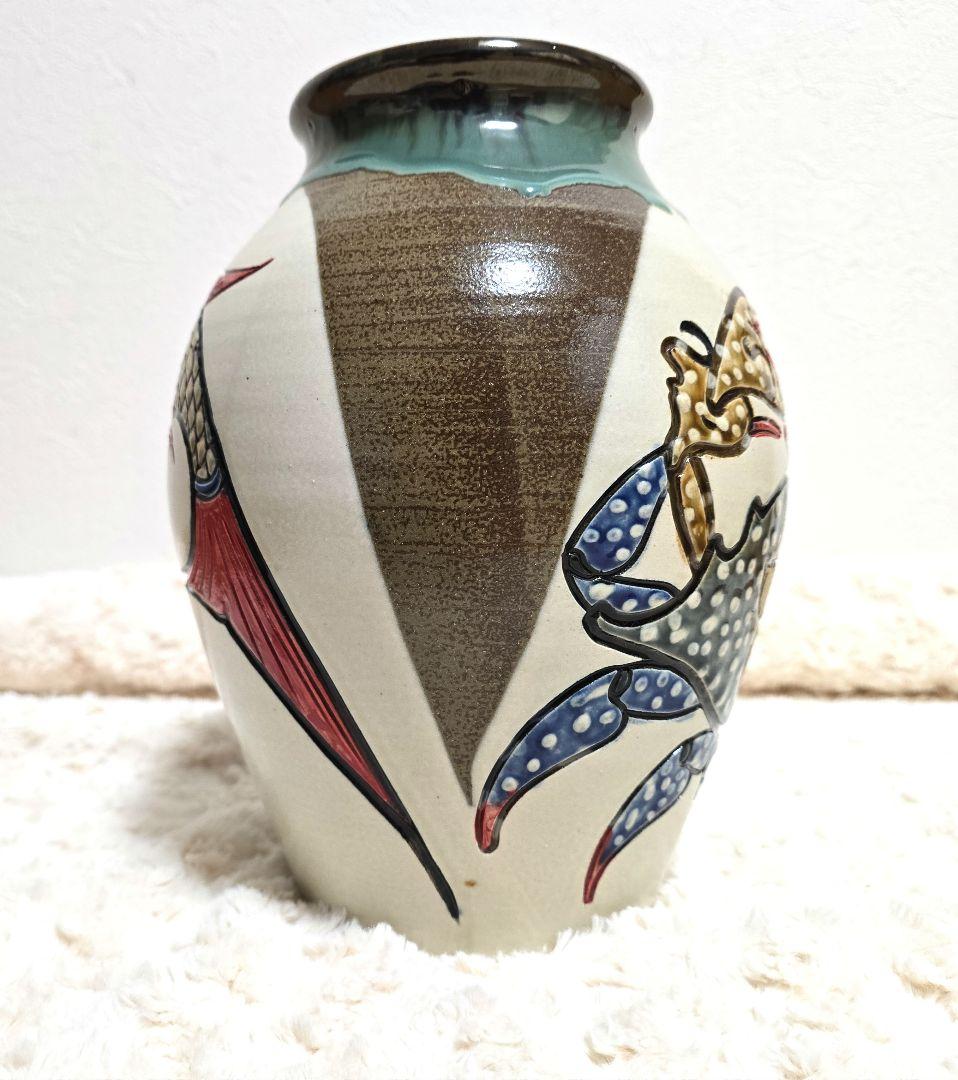 ⑧宮城三成 大壺 魚紋 蟹紋 囲 やちむん 人間国宝 孫