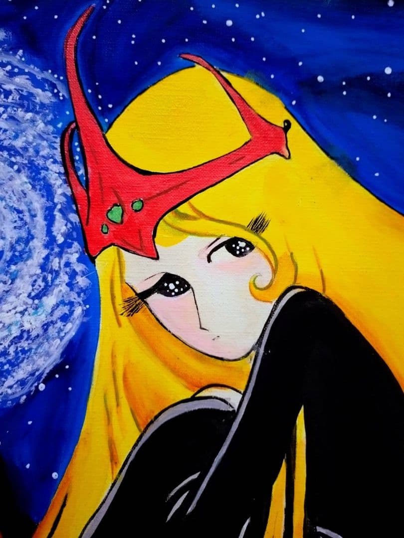 【F6号】松本零士【銀河鉄道999】手描き作品/表裏サイン/油彩/アクリル/額縁