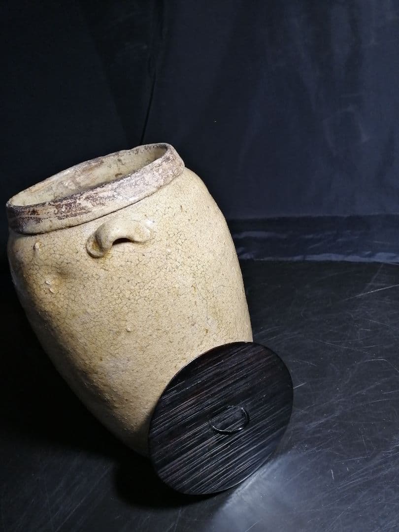 【茶道具】時代黄瀬戸壺形水指　枌目蓋　水指83