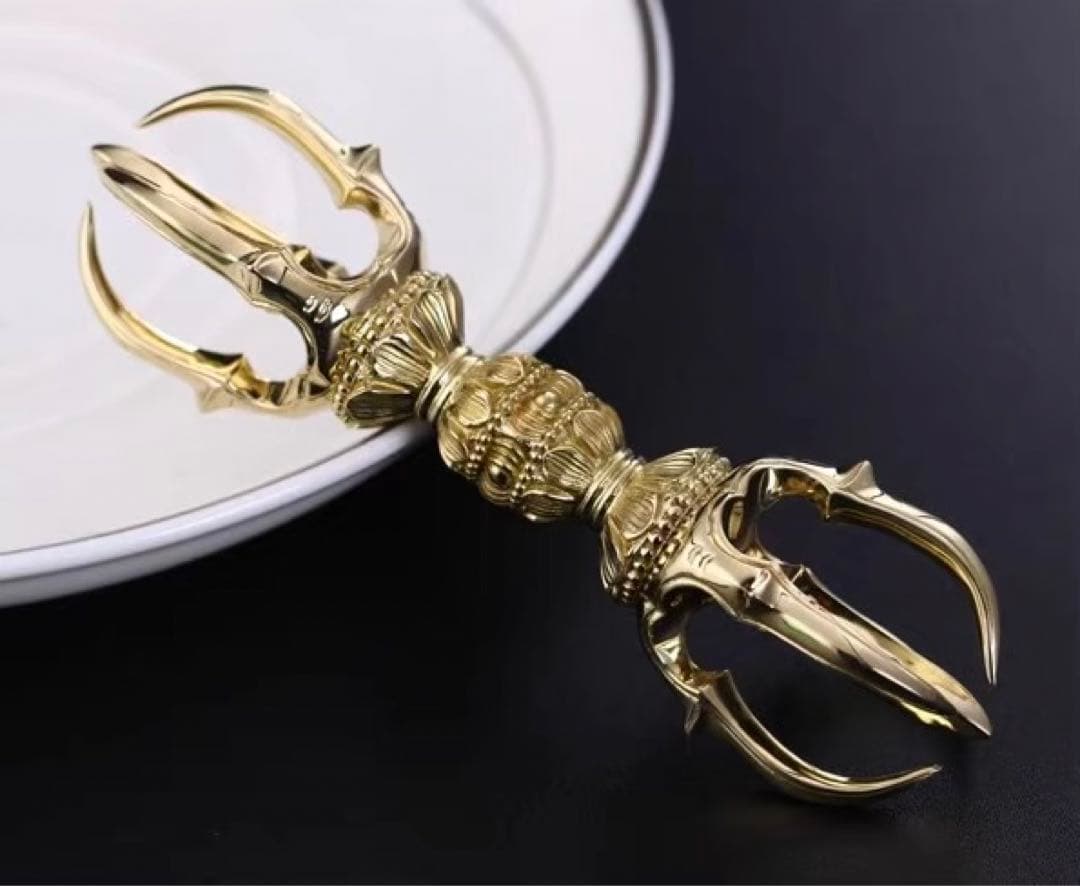 希少　金剛杵　五鈷杵　法具　チベット密教　ビンテージ　バジュラ　仏教美術　黄銅製