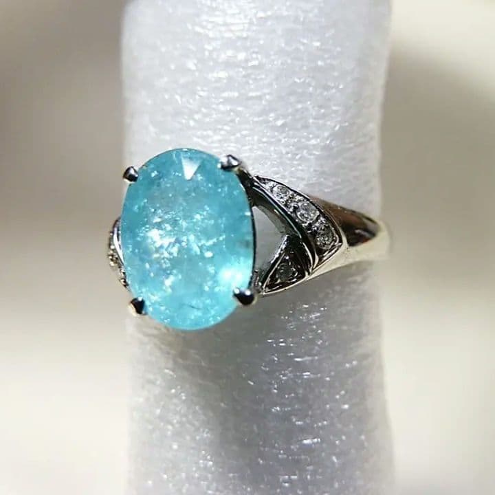 K14 パライバトルマリン 2.04ct ダイヤ付きリング 13号程　刻印有