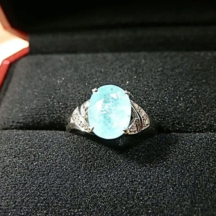 K14 パライバトルマリン 2.04ct ダイヤ付きリング 13号程　刻印有