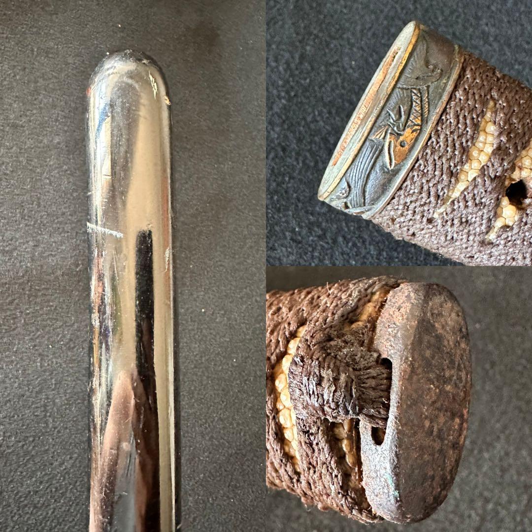 刀装具　 脇差　拵え　銅地鍔　鳥図目貫　時代 武具　 骨董　古美術　現状C