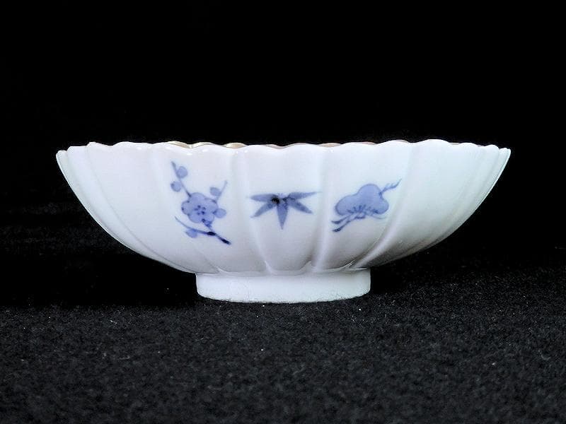 古伊万里　平戸　白磁　葦に鷺の図　輪花変形皿　５客　D950AS-BNx