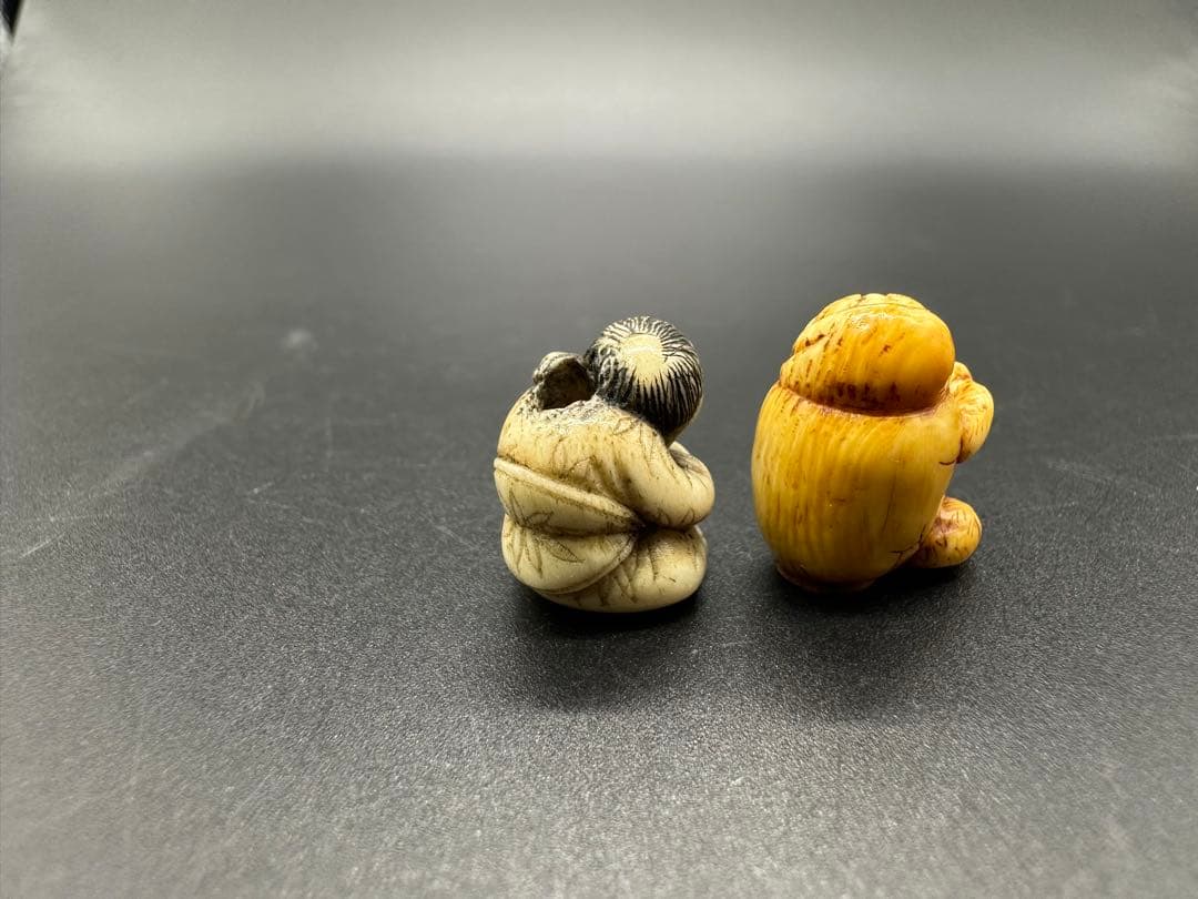 緒締　緒締玉　2点　だるま　天然材質　骨董古美術