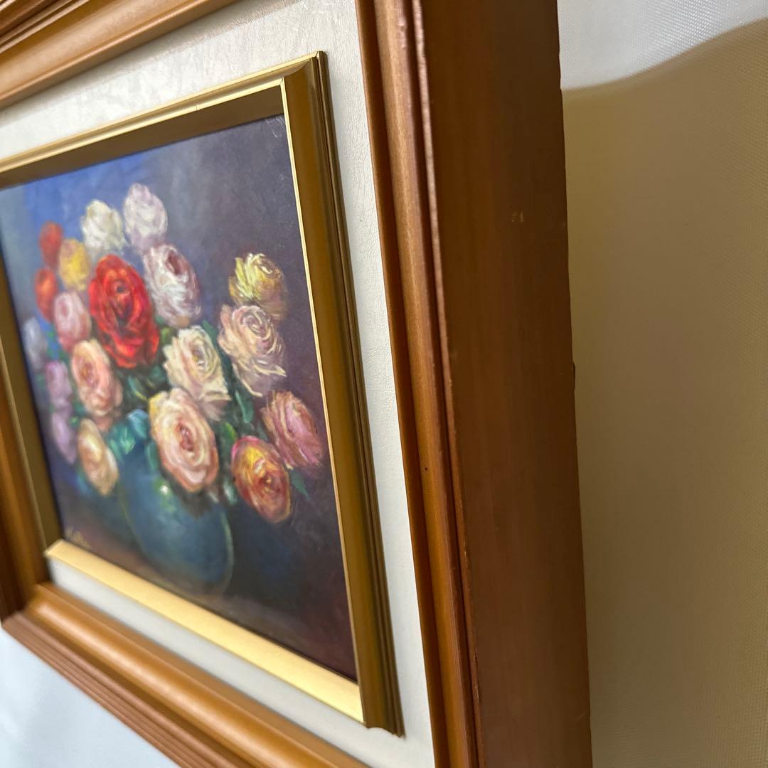 薔薇の花　肉筆　油彩　絵画　美術品　インテリア　真作　静物画　作家証明書付き