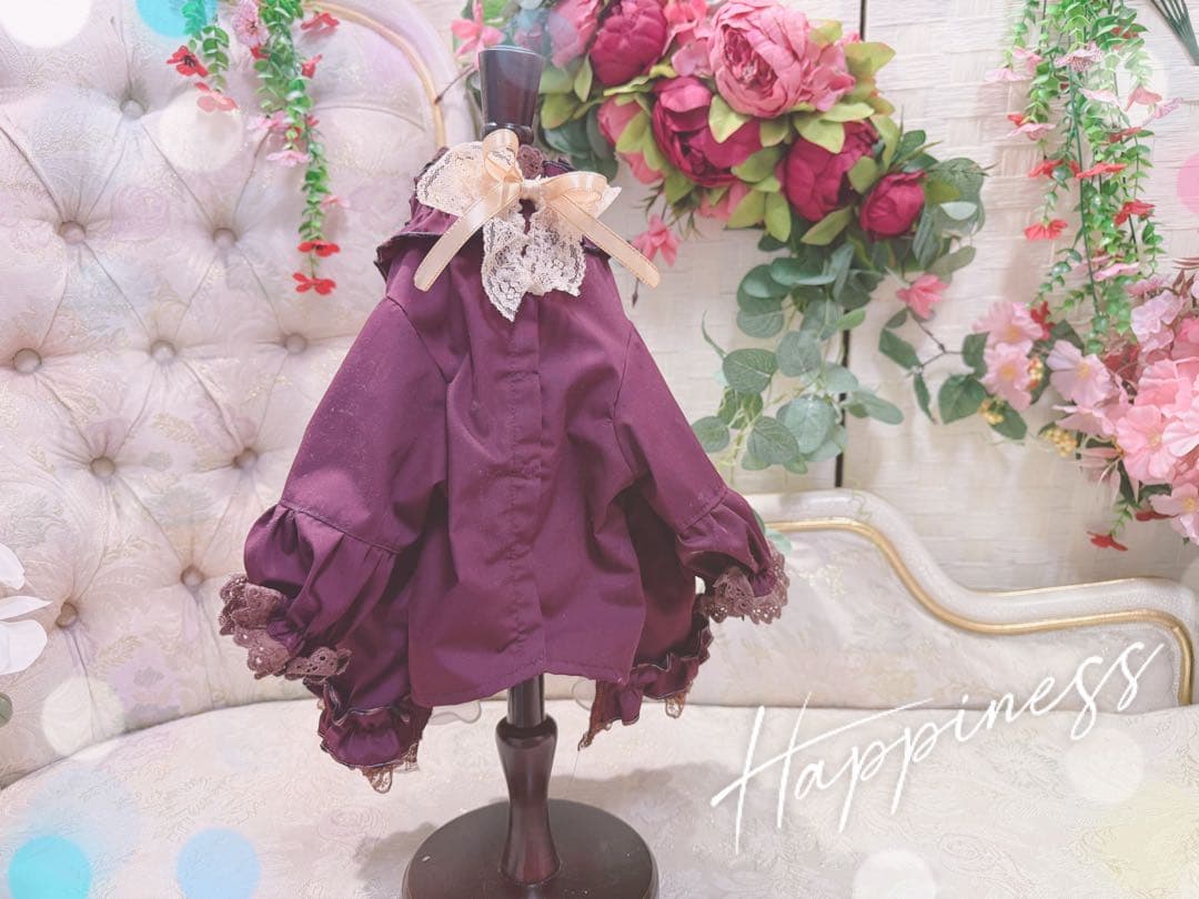 B447.pon2pan2☆犬☆オーダー☆ボルドー色のスモックワンピ