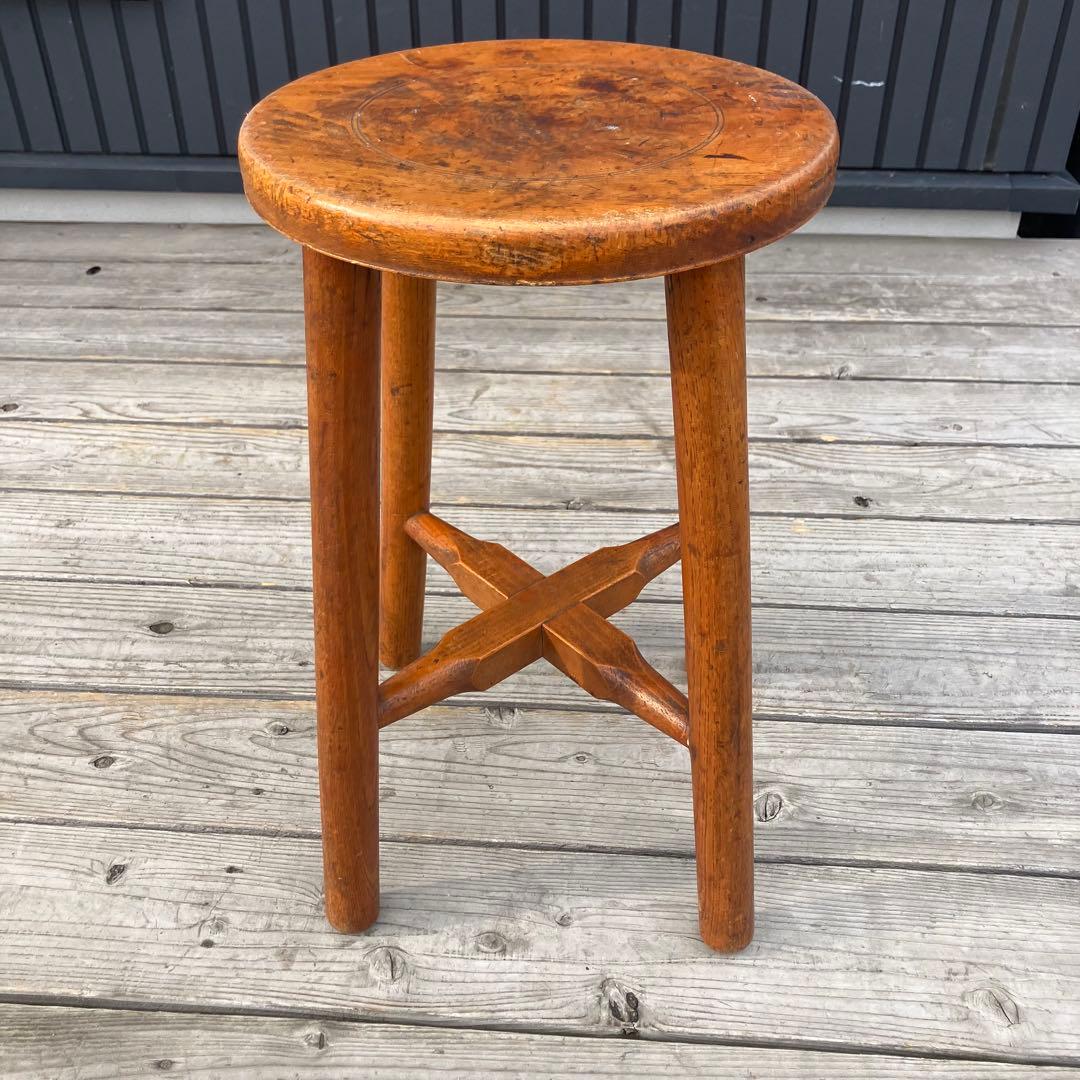 昭和レトロ 古道具 無垢材 丸椅子 スツール 木製椅子 古家具 花台 腰掛け