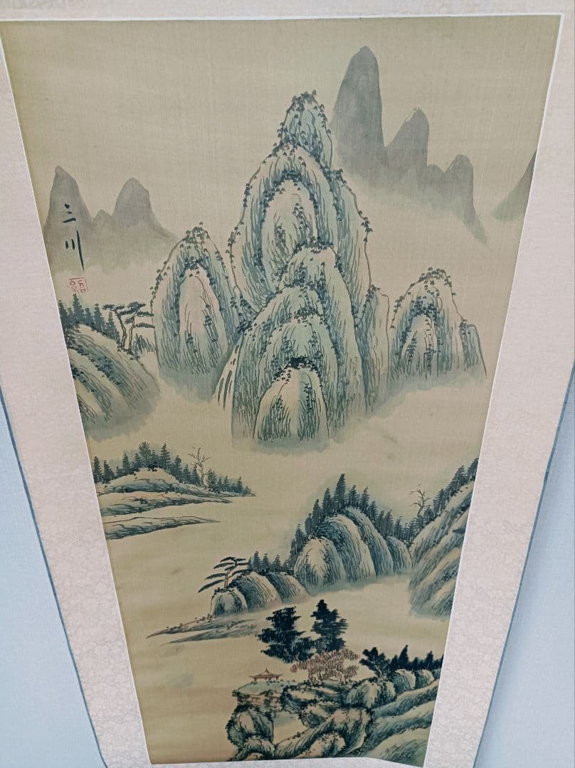 美品 軸 開運 縁起物 おもてなし 絵 龍脈 山水 滝 中国 五行 風水 美術