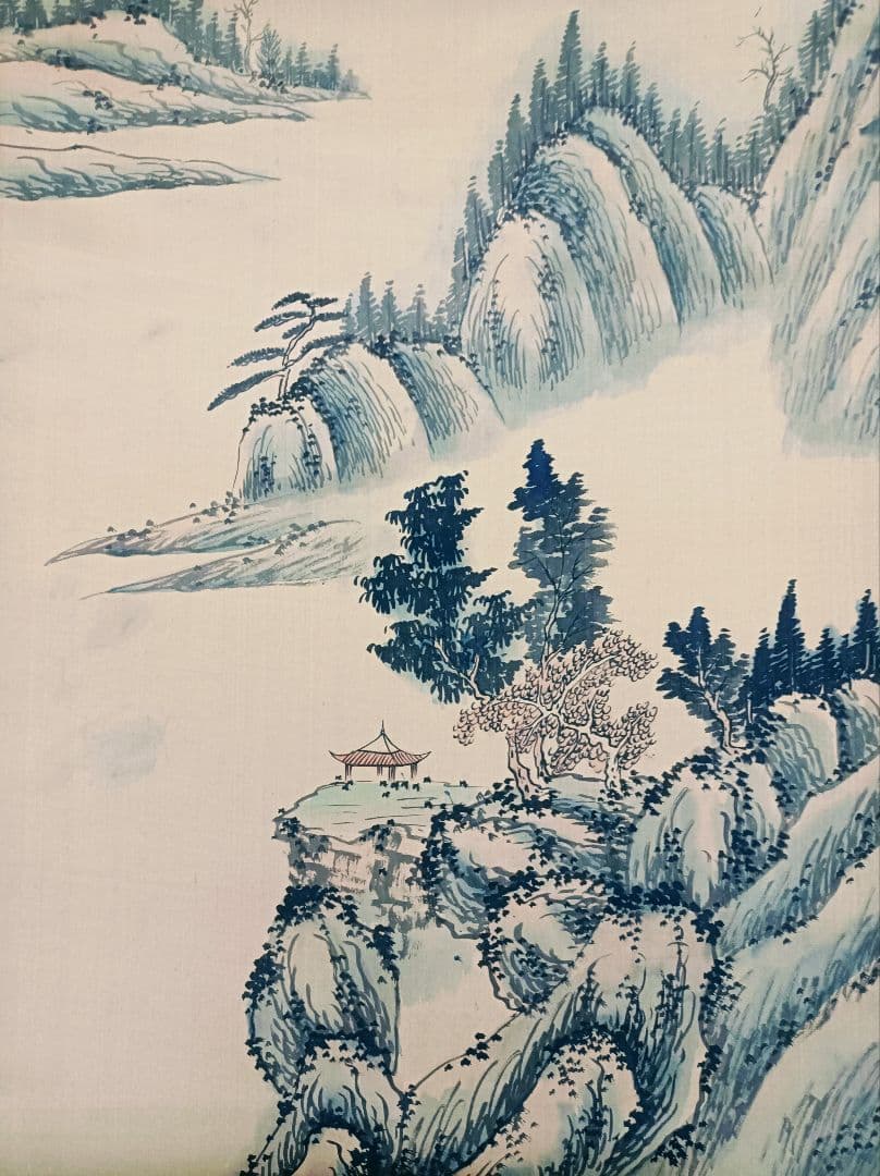 美品 軸 開運 縁起物 おもてなし 絵 龍脈 山水 滝 中国 五行 風水 美術