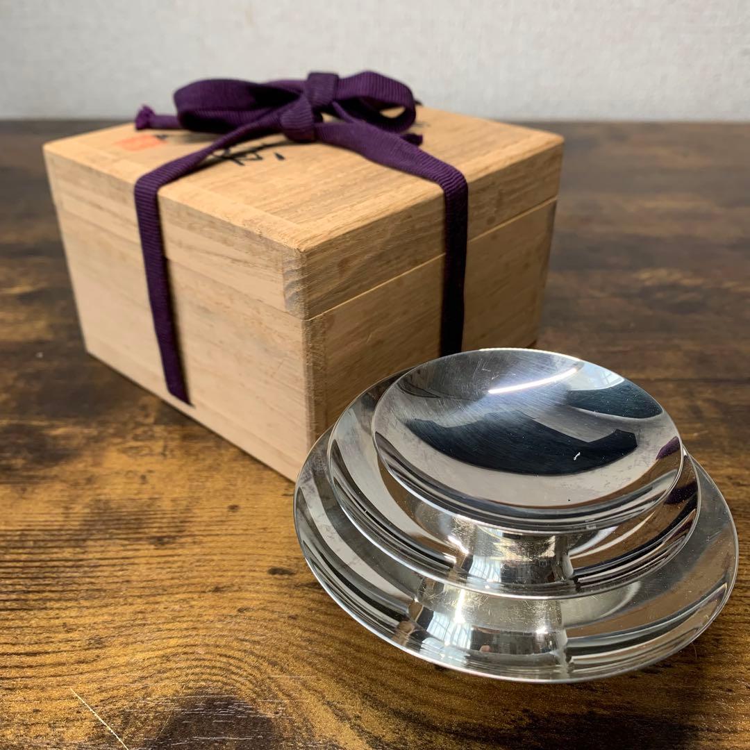 H105⭐︎純銀製 三重盃 尚美堂造 141g 共箱入 銀杯