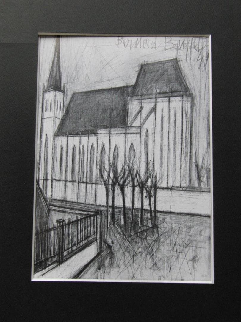 ベルナール・ビュッフェ、「Eglise」、希少画集の額装画、人気作品