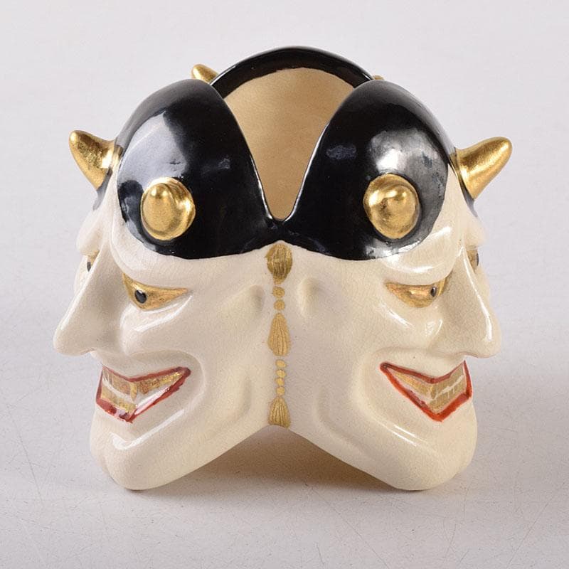 茶道具　京焼　紫翠窯　西村徳泉造　色絵　般若蓋置　共布共箱　V　8097