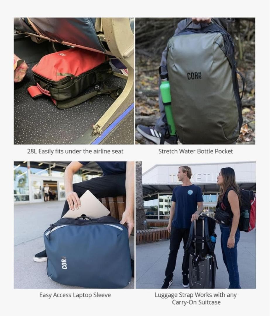 【COR Surf】 機内持ち込み可 レッド 28Lトラベル バックパック