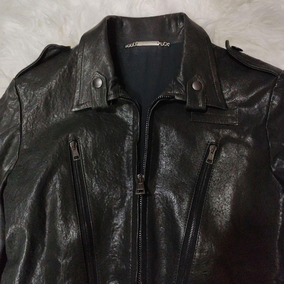 AKM　黒ラムレザー （羊革）シングルライダースジャケット・ラムレザージャケット
