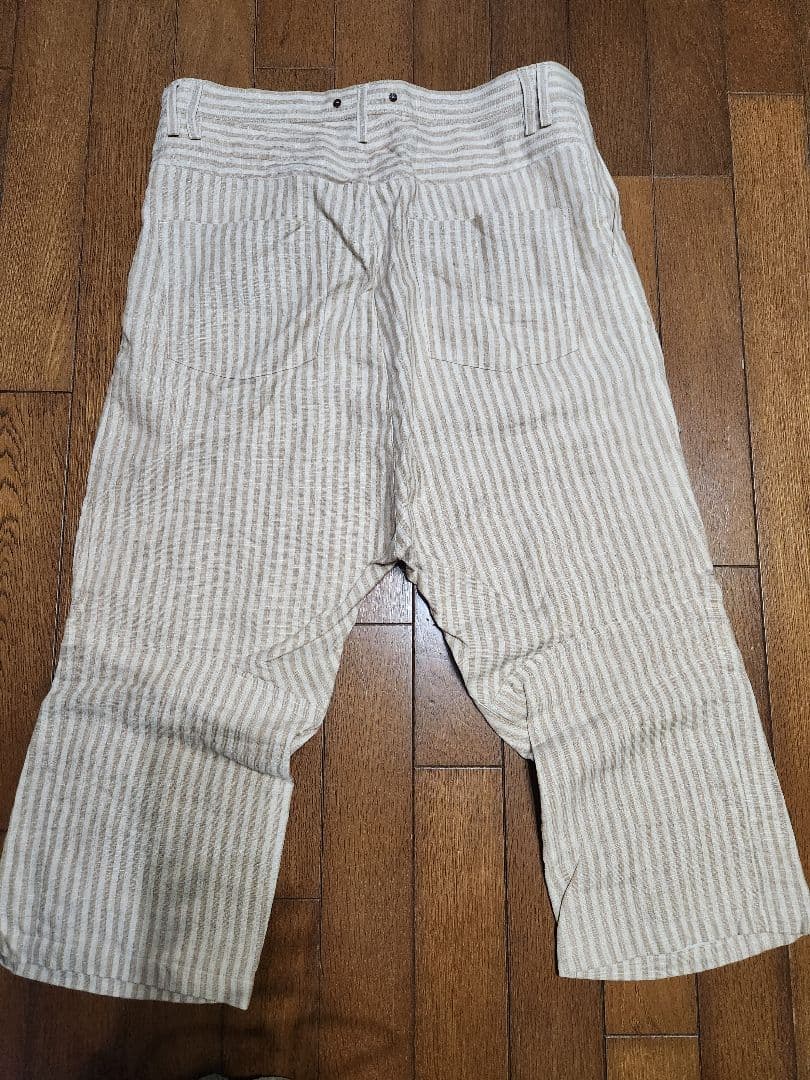 suzuki takayuki 麻ベージュストライプ サルエルパンツ　サイズ2