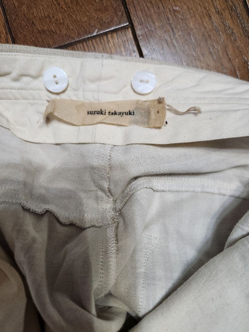 suzuki takayuki 麻ベージュストライプ サルエルパンツ　サイズ2
