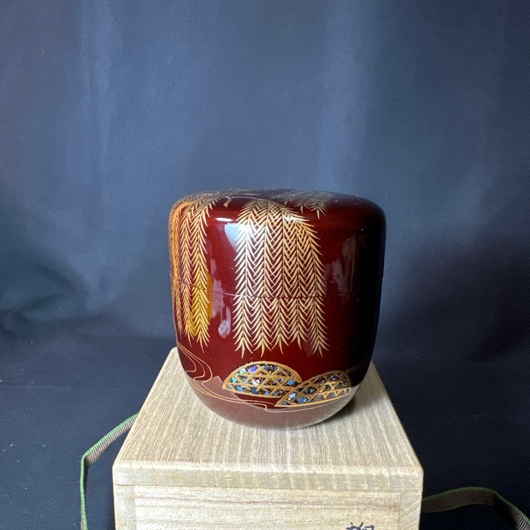 GH49 送料無料　棗　柳蒔絵　松雲　螺鈿　中棗　茶道具　茶道