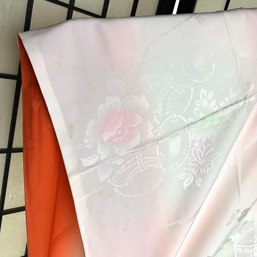 s*m様 【美品】振袖　正絹100% 5点　フルセット　身丈159cm 花車　橙
