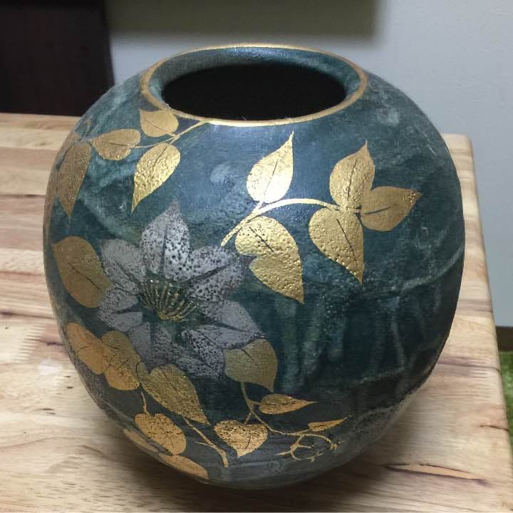 京都 清水焼 壺  藤平  陶芸  金箔