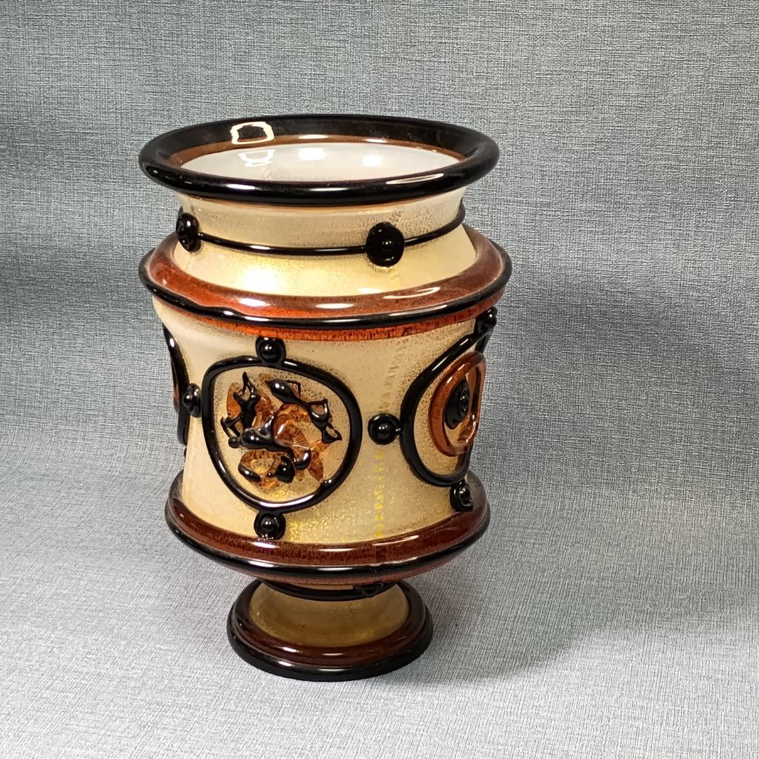 ■岩田久利 作 『硝子紋章花壷』 共箱　27cm　花瓶　技工名品 日展評議員