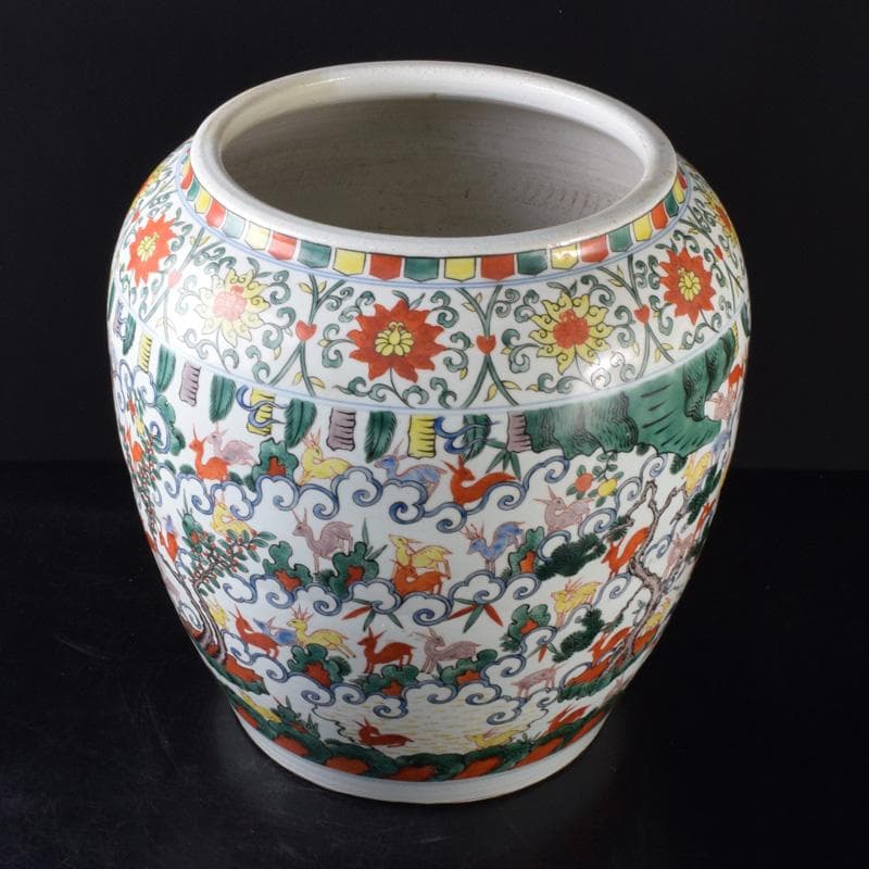 中国　大明萬暦年製　五彩　百鹿文　大壷　M　7312A