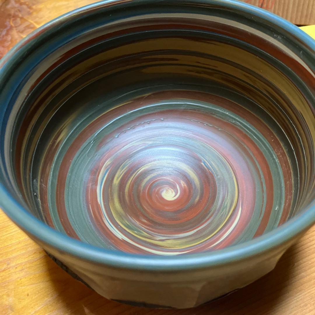 茶道具　茶碗　常滑焼　小西洋平作　 十二角そぎ切りの練り切り　木箱付