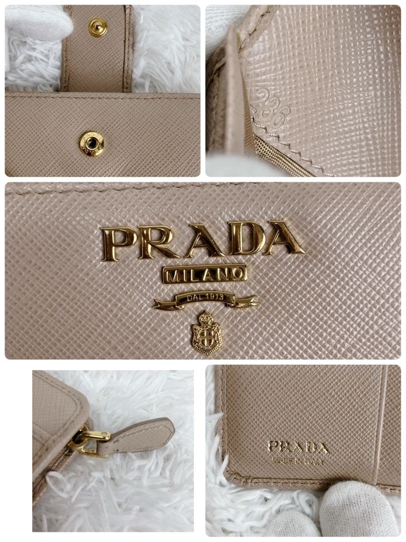 プラダ 1ML018 折り財布 L字ジップ サフィアーノレザー ピンクベージュ