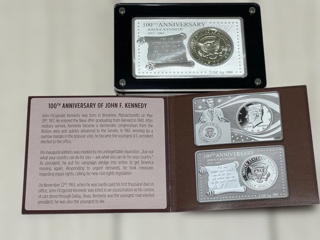 【新品】ケネディ大統領100周年記念　銀貨・銀プレート　セット