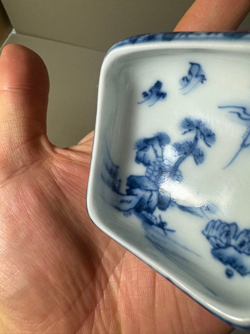 2223 九谷焼　角福　染付山水　小鉢　10客　時代物