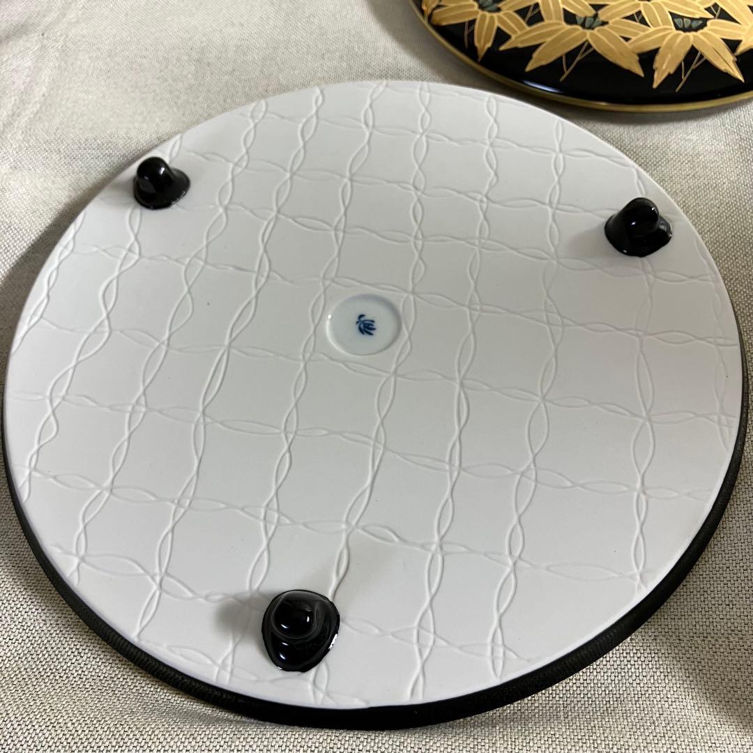 香蘭社 黒釉金笹絵 三段重 新品未使用 桐箱入り